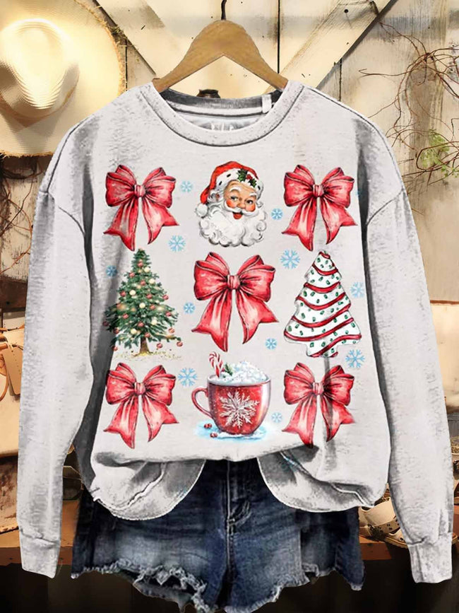 Women's Christmas Retro Pattern Print Casual Sweatshirt