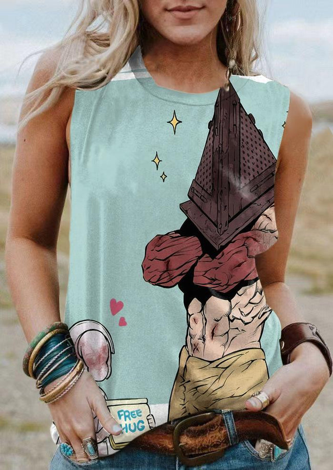 Vintage Halloween Pyramid Head Print Tank Top