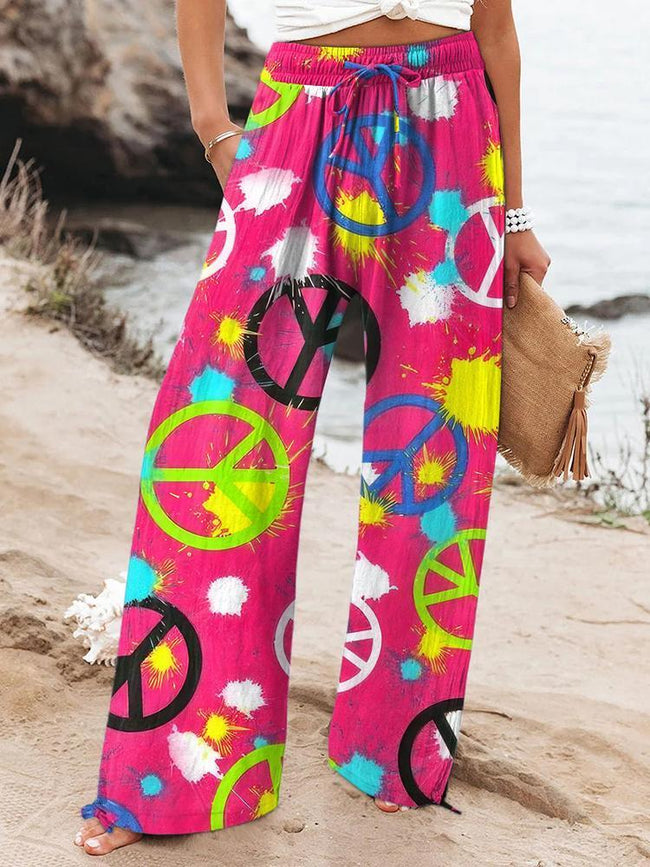 Women's Retro Colorful Hippie Printed Cotton And Linen Casual Pants
