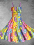 Vintage 1980s Rainbow Girl Print Two-Piece Dress