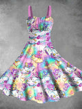 Vintage 1980s Rainbow Girl Print Two-Piece Dress