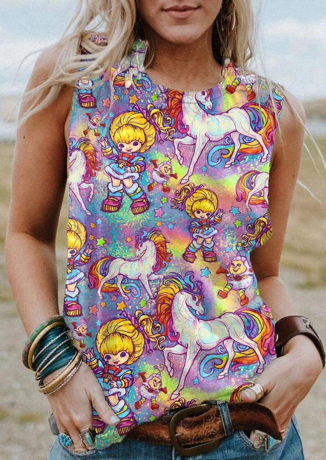 Vintage 1980s Rainbow Girl Print Tank Top