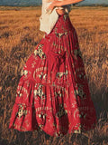 Women's Red Cowboy Vintage Print Cotton Pocket Skirt
