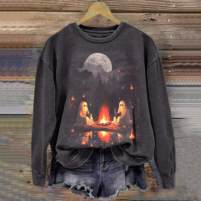 Vintage Ghost Book Reading Camping Sweatshirt