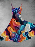 Women's Halloween Colorful Ghost Print Two-Piece Dress