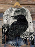 Women's Halloween Raven Art Print Pattern Casual Sweatshirt